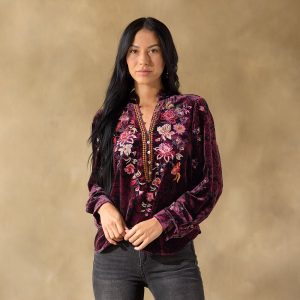 Elisabeth Velvet Top - S, Plum